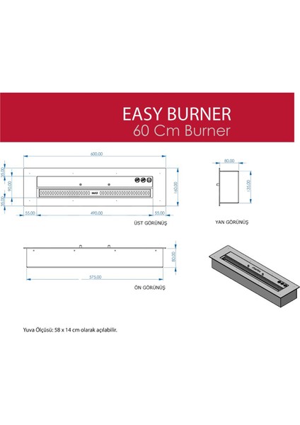 Easy Burner Bioethanol Şömine 60 cm modelleri