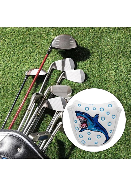 Dayanıklı Köpekbalığı Desen Golf Mallet Atıcı Kafa Kapak Kulübü Headcover Ekipmanları Beyaz fırsatları