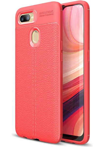 - Oppo A7X - Kılıf Deri Görünümlü Auto Focus Karbon Niss Silikon Kapak