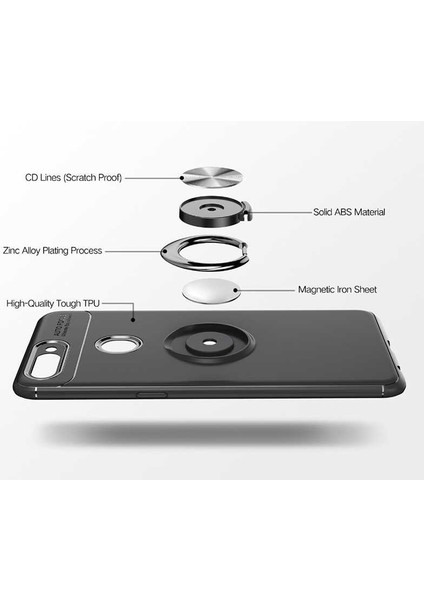Oppo Ax7 Kılıf Kamera Çıkıntılı Renkli Yüzüklü Standlı Mıknatıslı Kapak (Ravel) indirimleri