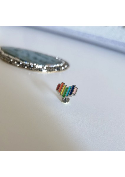 Cerrahi Çelik Gökkuşağı Kalp Piercing - Bar Uzunluğu 6 Mm- 1 Adet