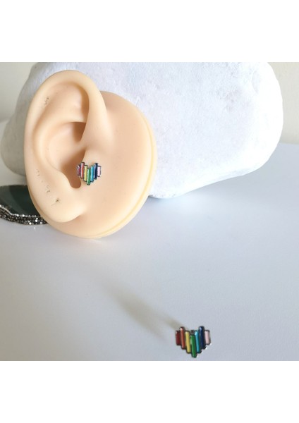 Cerrahi Çelik Gökkuşağı Kalp Piercing - Bar Uzunluğu 6 Mm- 1 Adet
