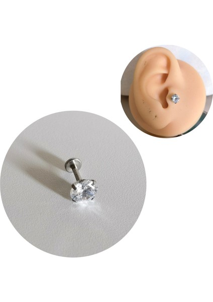 G23 Titanyum Iri Tek Taşlı Piercing - Bar Uzunluğu 6mm - 1 Adet