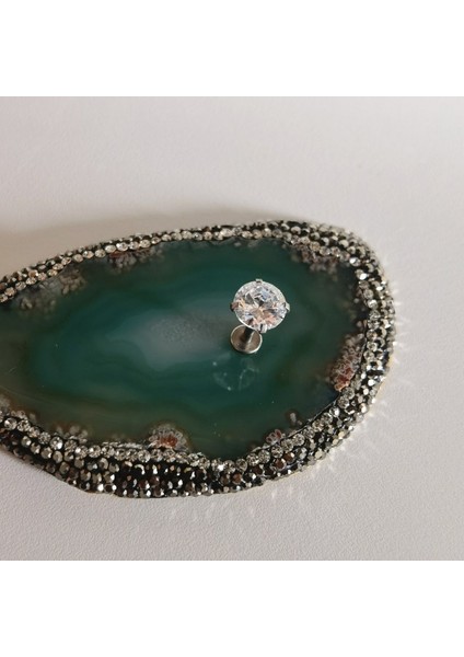 G23 Titanyum Iri Tek Taşlı Piercing - Bar Uzunluğu 6mm - 1 Adet modelleri