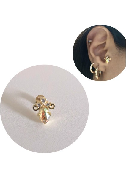 Cerrahi Çelik Zirkon Taşlı Gold Vintage Piercing - Bar Uzunluğu 6 Mm- 1 Adet