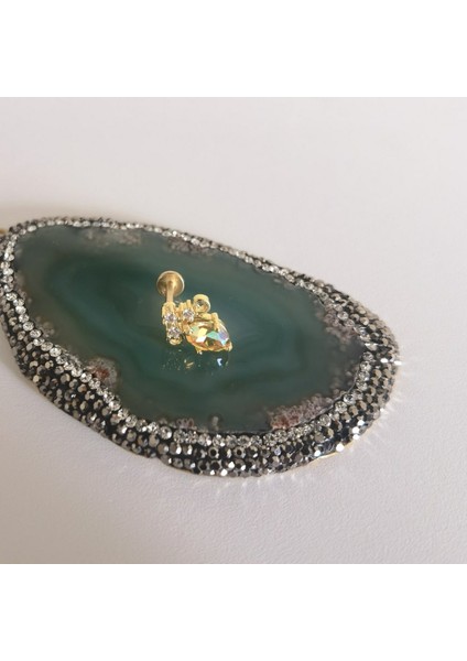 Cerrahi Çelik Zirkon Taşlı Gold Vintage Piercing - Bar Uzunluğu 6 Mm- 1 Adet