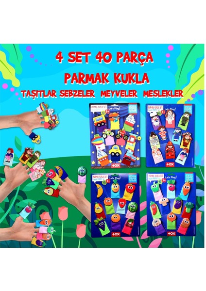 4 Set - 40 Parça Tox Meyveler , Sebzeler , Meslekler ve Taşıtlar Parmak Kukla T762 T105 T104 T181