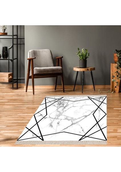 Mermer Desenli Dijital Baskı Yıkanabilir Kaymaz Taban Salon Halı Ve Yolluk