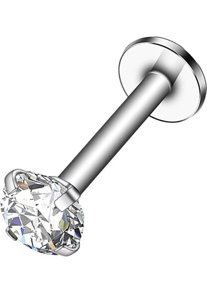 Cerrahi Çelik Silver Tek Taş Piercing 6 mm