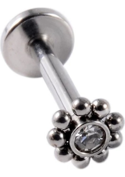 Cerrahi Çelik Silver Papatya Tek Taş Piercing 6 mm