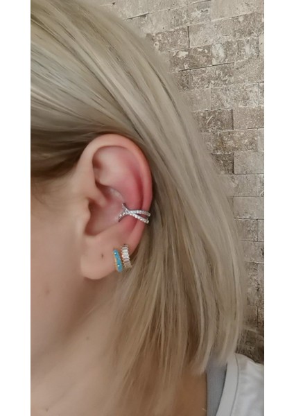 Zirkon Taşlı Silver x Earcuff fiyatları