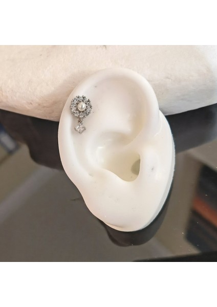 Cerrahi Çelik Inci Detaylı, Zirkon Taşlı Piercing 6 mm