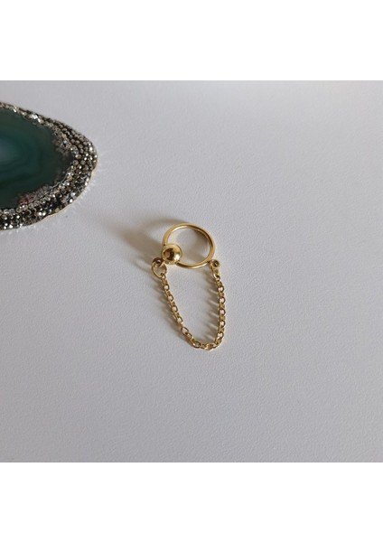 Cerrahi Çelik Gold Zincir Detaylı Halka Piercing- Çap 10 mm