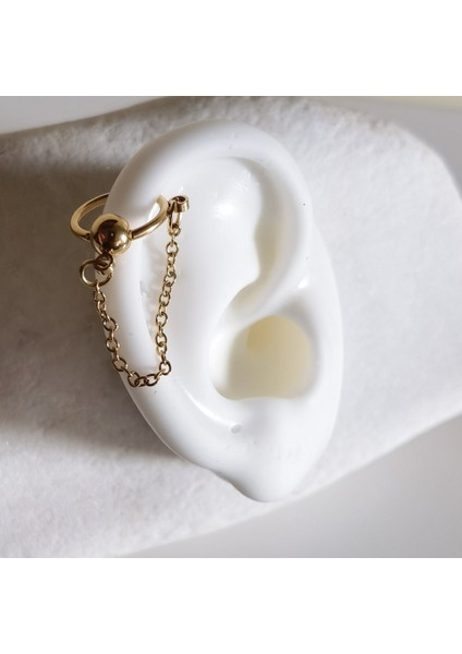 Cerrahi Çelik Gold Zincir Detaylı Halka Piercing- Çap 10 mm fiyatları
