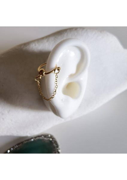 Cerrahi Çelik Gold Zincir Detaylı Halka Piercing- Çap 10 mm modelleri