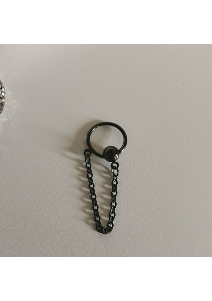 Cerrahi Çelik Black Zincir Detaylı Halka Piercing- Çap 10 mm