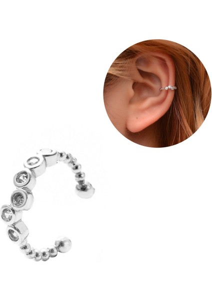 Zirkon Taşlı Kıkırdak (Sıkıştırma) Earcuff - Tek Adet