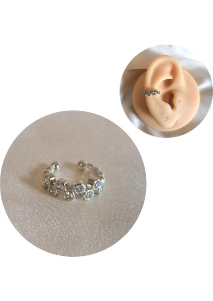 Zirkon Taşlı Kıkırdak (Sıkıştırma) Earcuff - Tek Adet