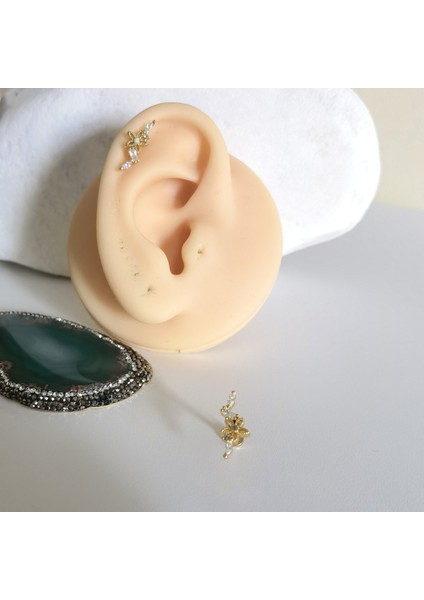 Cerrahi Çelik Zirkon Taşlı, Gold Mini Çiçekli Piercing - Bar Uzunluğu 6 Mm- 1 Adet