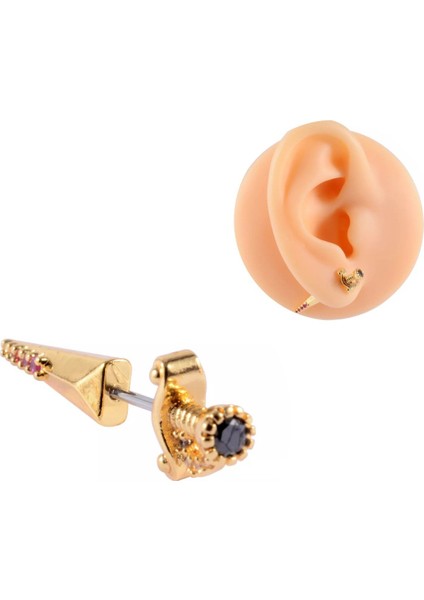 Cerrahi Çelik Zirkon Taşlı Gold Piercing - Bar Uzunluğu 6 Mm- 1 Adet