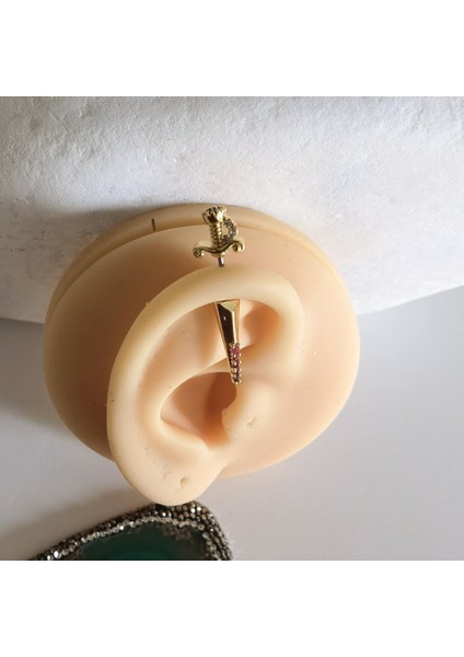 Cerrahi Çelik Zirkon Taşlı Gold Piercing - Bar Uzunluğu 6 Mm- 1 Adet