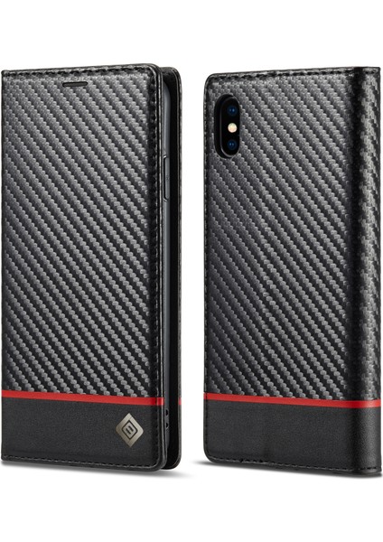 Apple İphone X / Xs Için Lc.Imeeke Pu + Tpu Kılıf Yatay Siyah (Yurt Dışından)