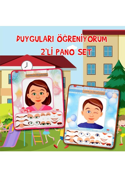 2 Set - 42 Parça Tox Kız ve Erkek Duyguları Öğreniyorum Keçe Cırtlı Duvar Panoları , Eğitici Oyuncak