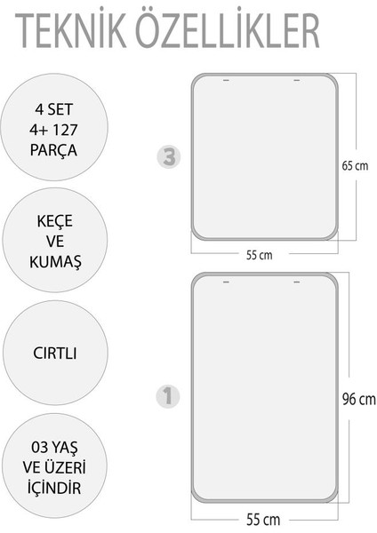 4 Set 127 Parça Tox Iskelet , Iç Organlar Sistemi , Takvim ve Duyguları Öğreniyorum Keçe Cırtlı Duvar Panoları , Eğitici Oyuncak