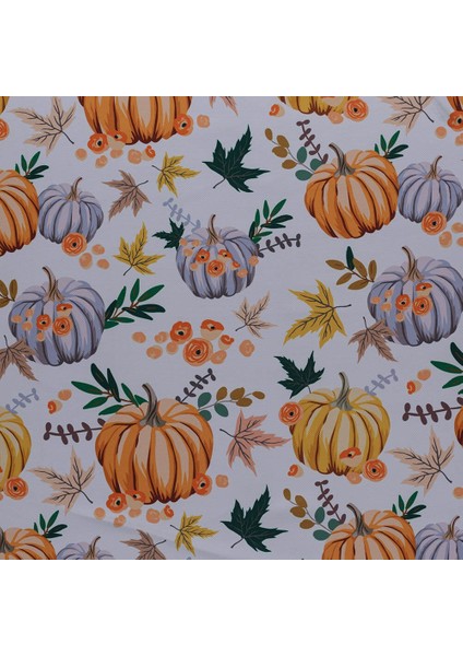 Beyaz Zemin Üzerine Baskılı Yapraklı Bal Kabağı Desen Dokuma Dijital Baskılı Petek Kumaş