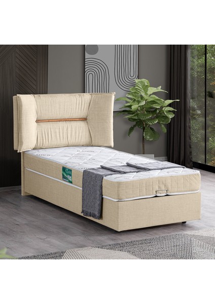 Lizbon Tek Kişilik Baza Başlık Comfort Yatak Seti - Krem