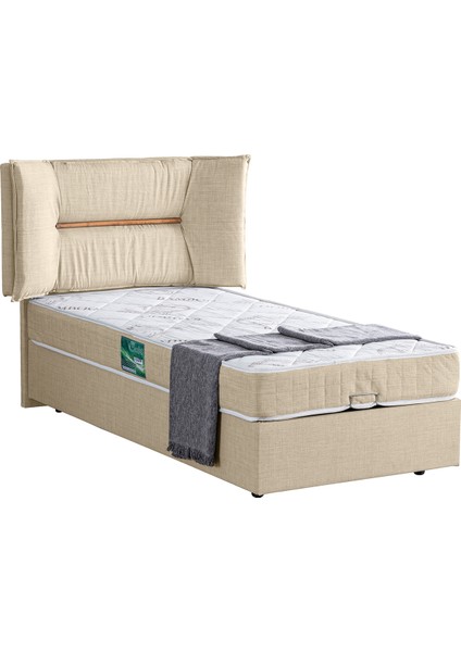 Lizbon Tek Kişilik Baza Başlık Comfort Yatak Seti - Krem