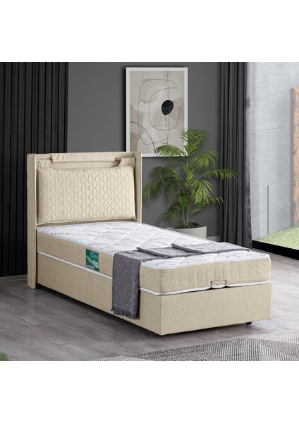 Zagreb Tek Kişilik Baza Başlık Comfort Yatak Seti - Krem