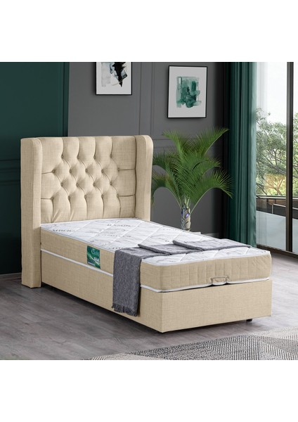 Riga Tek Kişilik Baza Başlık Comfort Yatak Seti - Krem