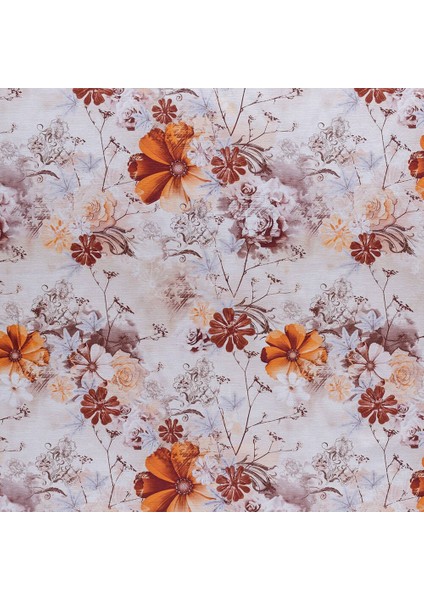 Turuncu Kahverengi Renkli Çiçekli Dokuma Dijital Baskılı Kadife Şönil