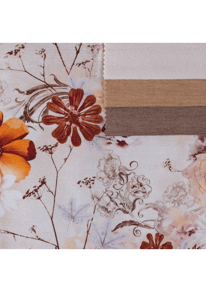 Turuncu Kahverengi Renkli Çiçekli Dokuma Dijital Baskılı Kadife Şönil fiyatları