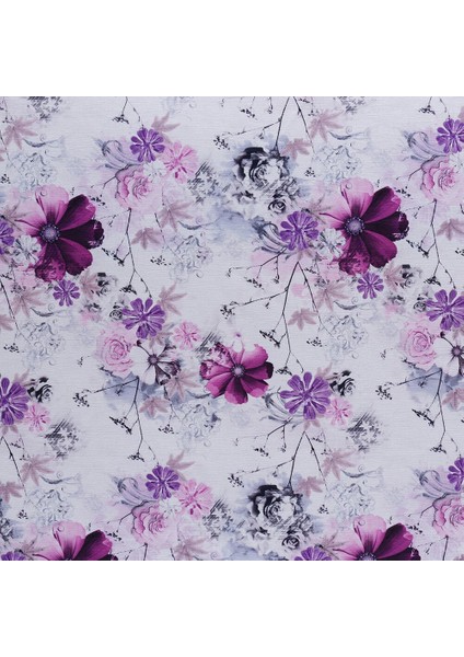 Mor Mürdüm Renkli Çiçekli Dokuma Dijital Baskılı Kadife Şönil