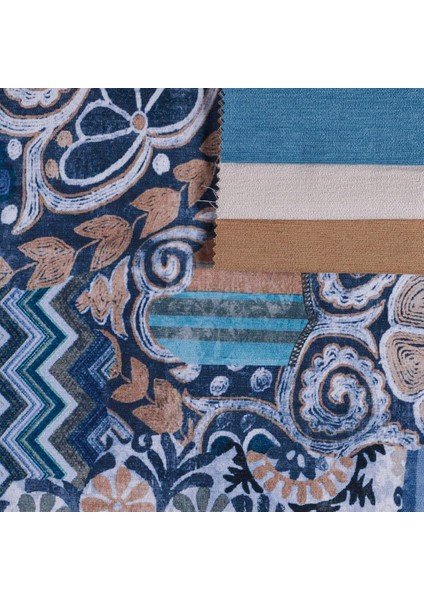 Mavi Lacivert Renkli Geometrik Desen Dokuma Dijital Baskılı Kadife Şönil fiyatları