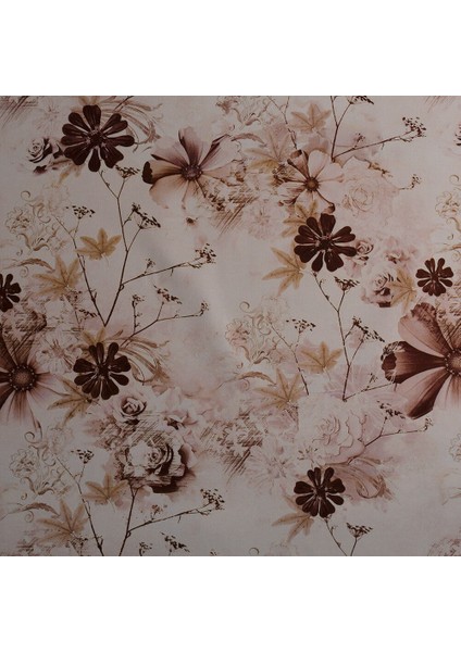 Krem Zemin Üzerine Baskılı Kahve Renkli Dijital Baskılı Süet Kumaş