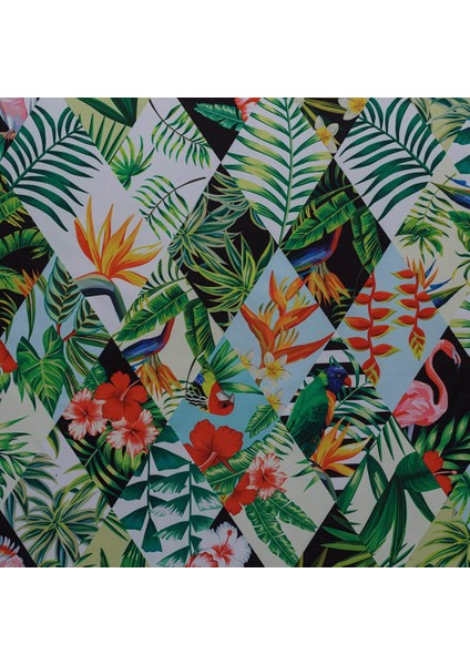 Modern Baklava Dilimli Flamingo Papağan Desen Dokuma Dijital Baskılı Petek Kumaş