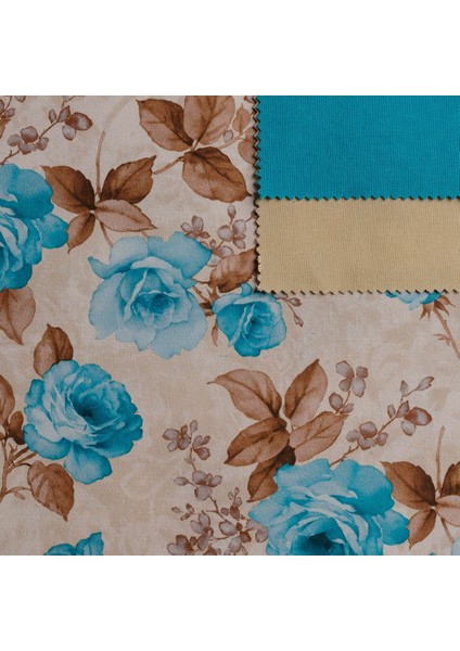 Çikolata Yapraklı Turkuaz Gül Desen Dijital Baskılı Süet Kumaş fiyatları