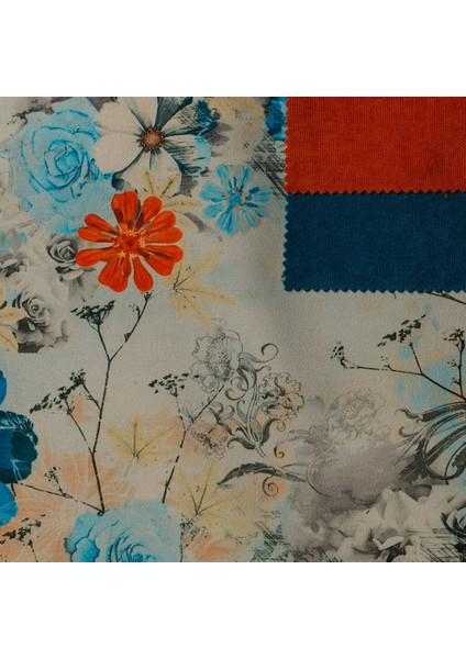 Mavi Turuncu Renkli Çiçekli Dijital Baskılı Süet Kumaş fiyatları
