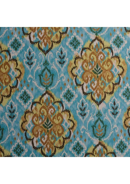 Hardal Mavi Renkli Modern Damask Desen Dijital Baskılı Süet Kumaş