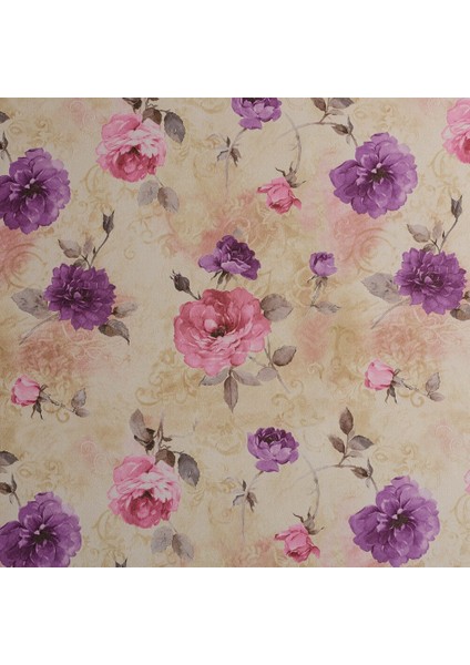 Pembe Mor Renkli Modern Gül Desen Dijital Baskılı Süet Kumaş