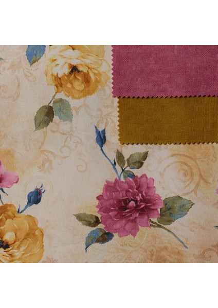 Modern Sarı Pembe Renkli Gül Desen Dijital Baskılı Süet Kumaş