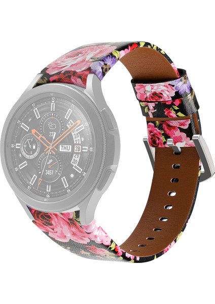 Samsung Galaxy Watch4 40Mm / 44Mm Için Deri Kordonlu Saat Siyah Pembe Çiçekler (Yurt Dışından)