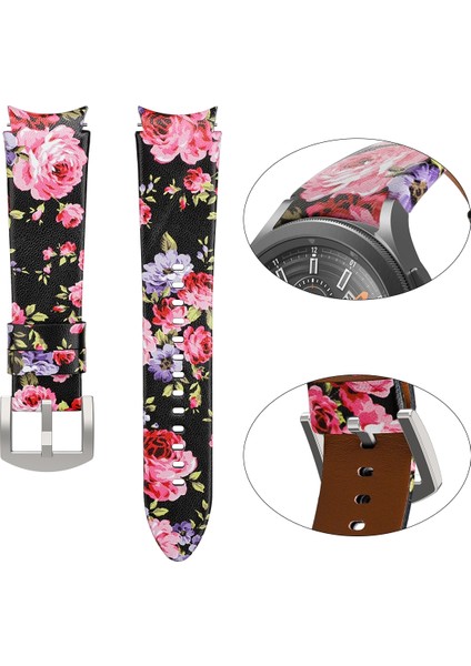 Samsung Galaxy Watch4 40Mm / 44Mm Için Deri Kordonlu Saat Siyah Pembe Çiçekler (Yurt Dışından) modelleri