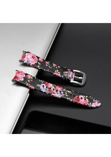 Samsung Galaxy Watch4 40Mm / 44Mm Için Deri Kordonlu Saat Siyah Pembe Çiçekler (Yurt Dışından) fırsatları
