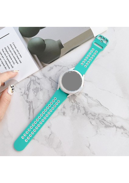 Samsung Galaxy Watch4 44Mm Için Silikon Kordonlu Saat Yeşil Beyaz (Yurt Dışından)