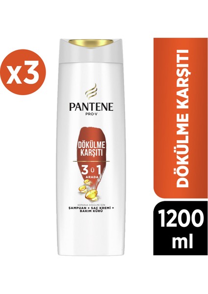 Pro-V Saç Dökülmelerine Karşı Etkili 3'ü 1 Arada Şampuan, 400ML X3