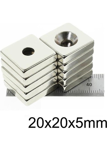 20X20X5-5MM Havşa Delikli Neodyum Güçlü Mıknatıs - Neodim Magnet